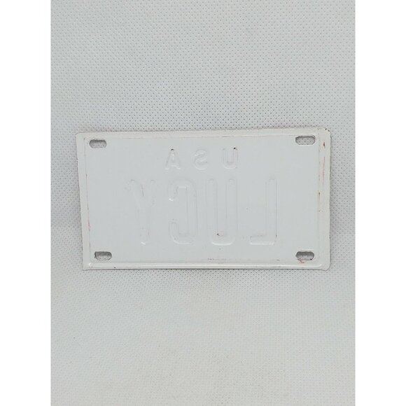 U.S.A Lucy Personalized White & Red Mini Collectible Bike License Plate - Picture 5 of 10